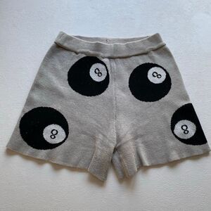 Lala 8 Ball Knit Shorts Medium Black White Graphic High Waisted Lounge Y2K Stree